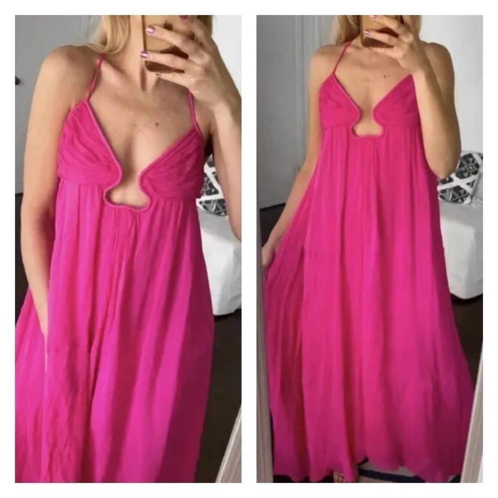 Women’s Fuchsia Halter Maxi Dress - Lightweight Beach Cover-Up - Picture 6 of 15